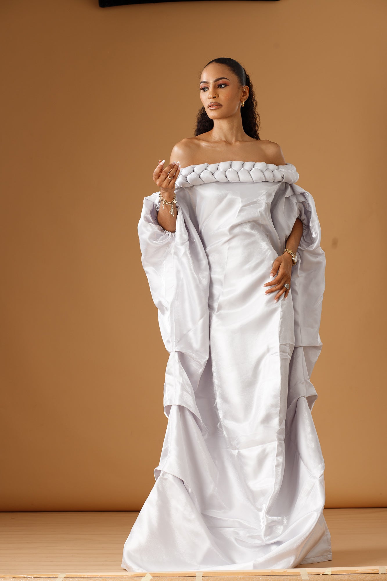 silver off the shoulder dress Juno Off-the-Shoulder Maxi (Silver/Metallic) – Amy'Ok