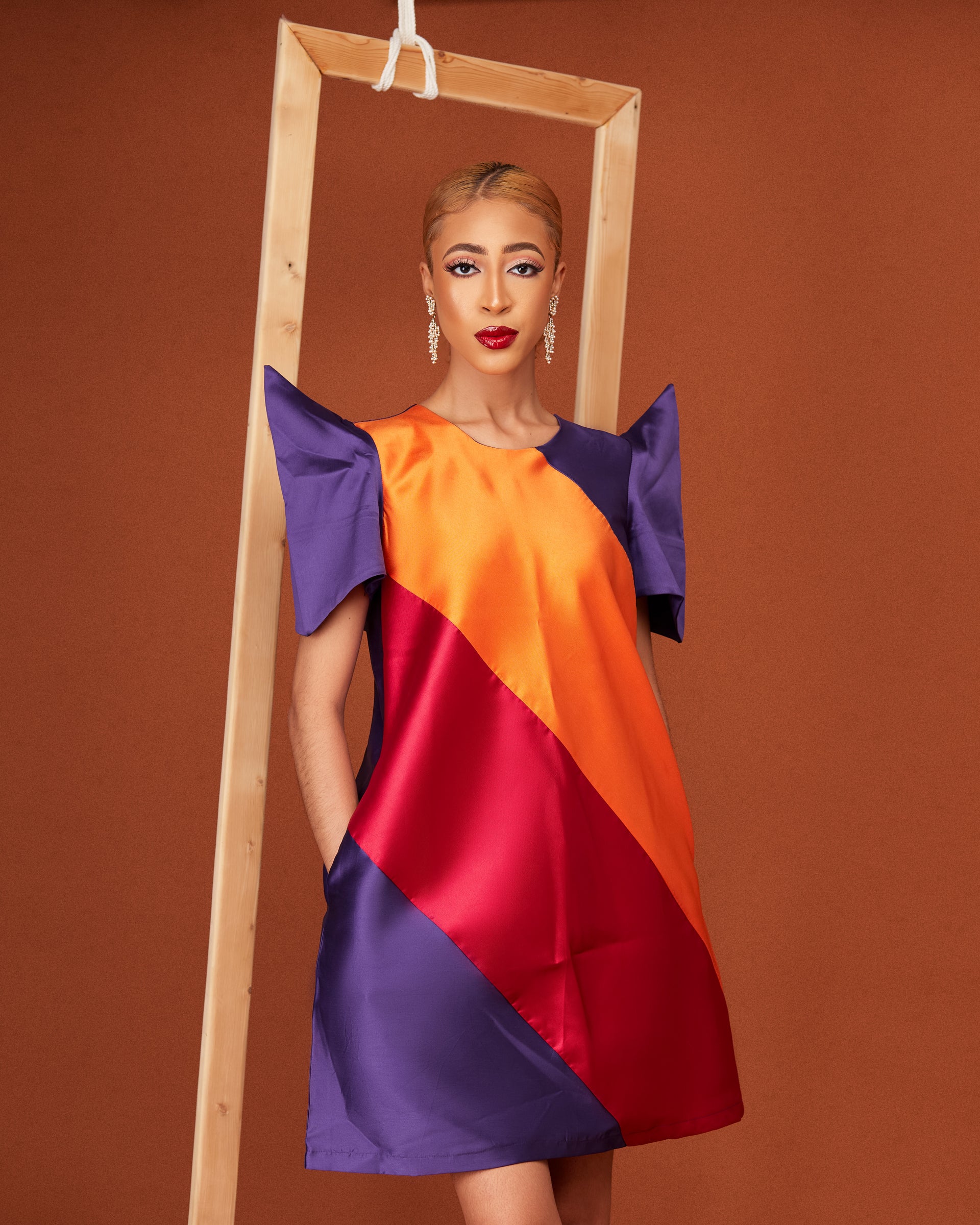 orange and purple color block dress Color Block Satin Dress  Gardenia Hafiz